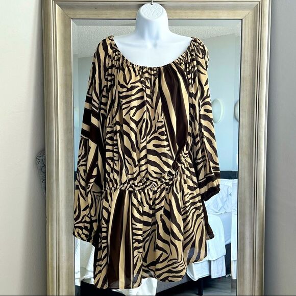 FASHION NOVA Safari Party Zebra print flowy Mini Dress Size L - Picture 1 of 5